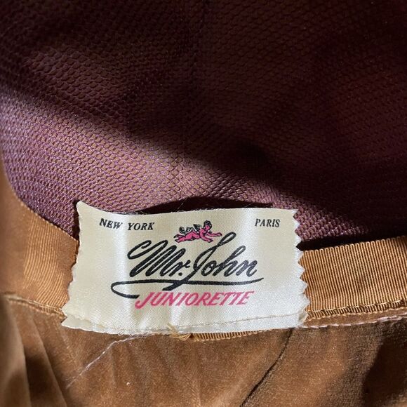 VINTAGE 60’s Girls Cloche Velvet Hat Caramel Tan by Mr. John Juniorette - Picture 4 of 5